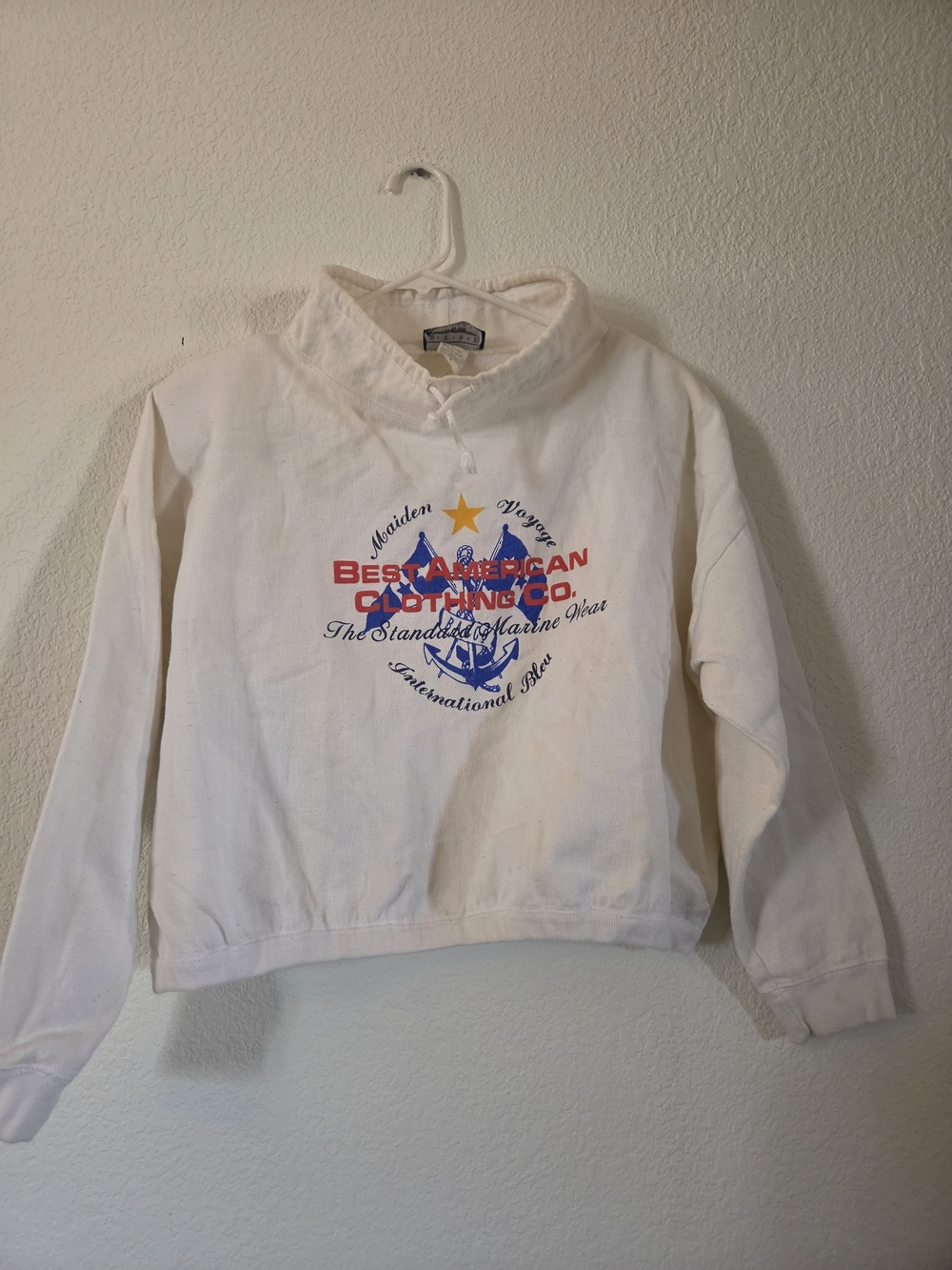 White Vintage Cowl Neck Pullover